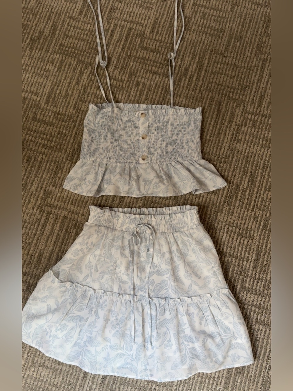 Paper Crane light blue and white floral two-piece set